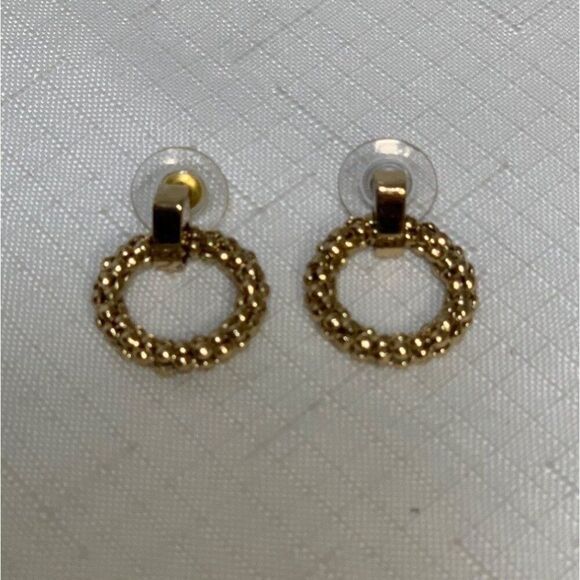 Gold-Tone Earrings Women's Jewelry Textured Round Stud Hoop Transparent Backs - Picture 1 of 3